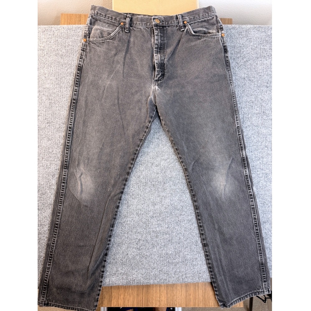 Wrangler 13MWZWK Mens 36x34 Black Faded Jeans Cowboy Cut Straight Leg Workwear
